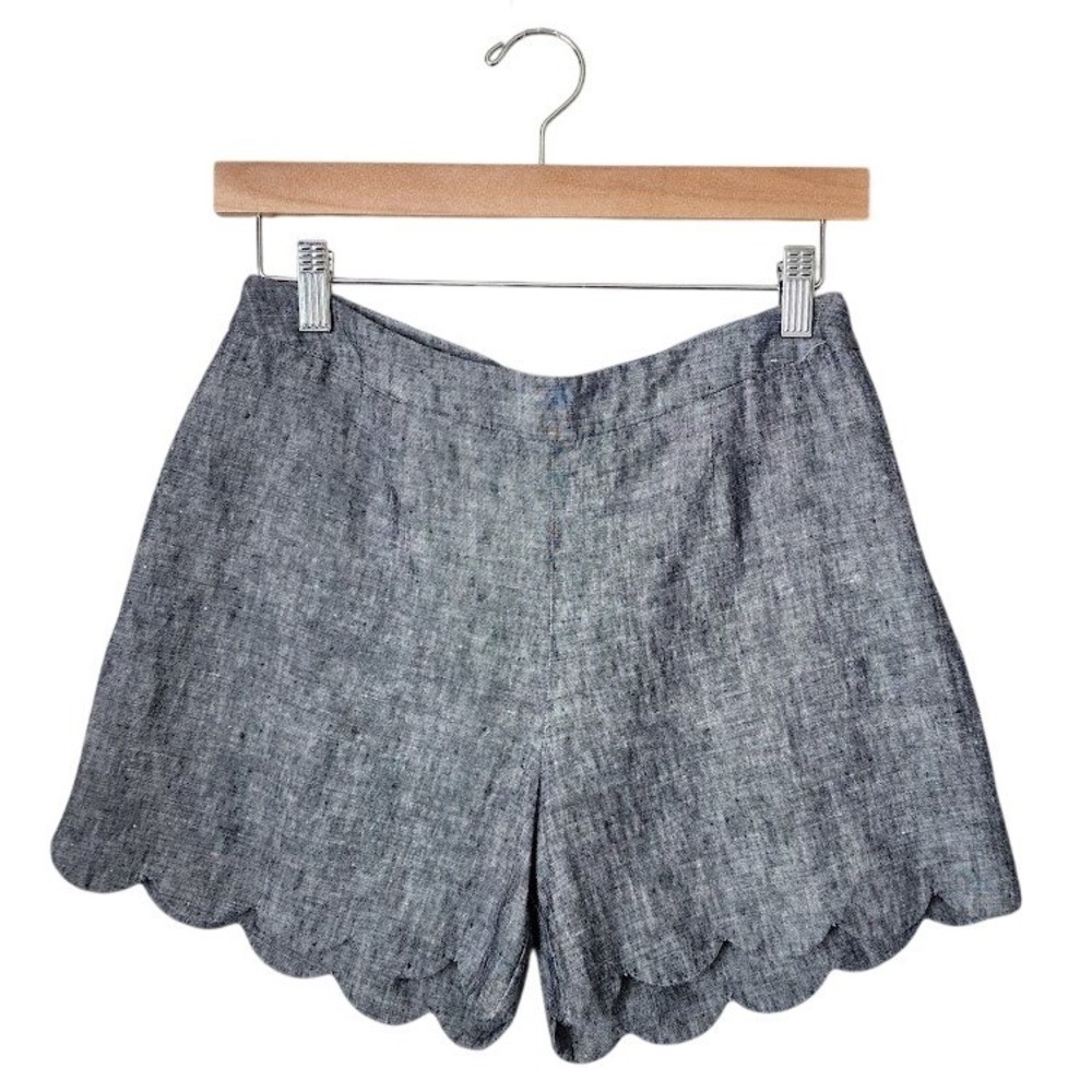 BODEN Miranda Scalloped Linen Shorts Blue Summer Coastal Size 4
